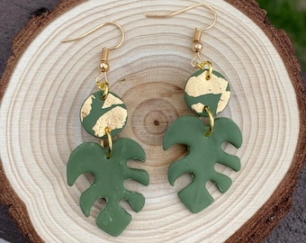 Gold Monstera Clay Earrings/ Plant Earrings