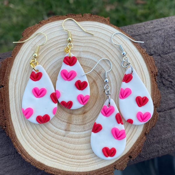 Valentines Day Polymer Clay Earrings/ Heart Earrings/ Pink and Red