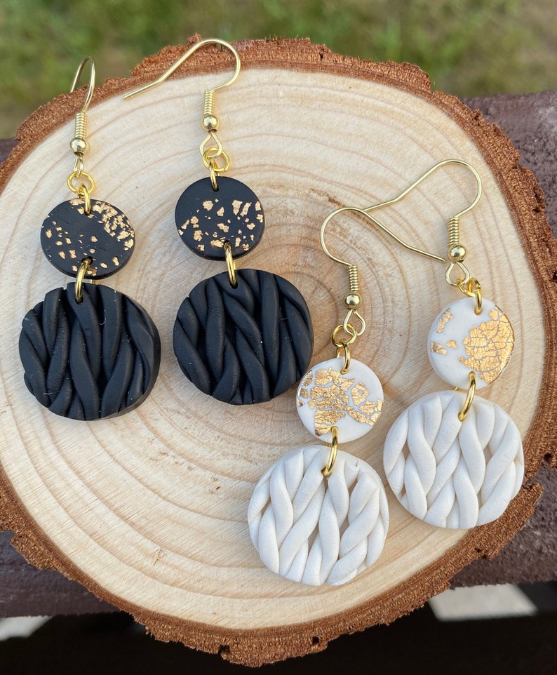 Sweater Clay Earrings/Winter Christmas Earrings/Knit Earrings/Gold Earrings image 2