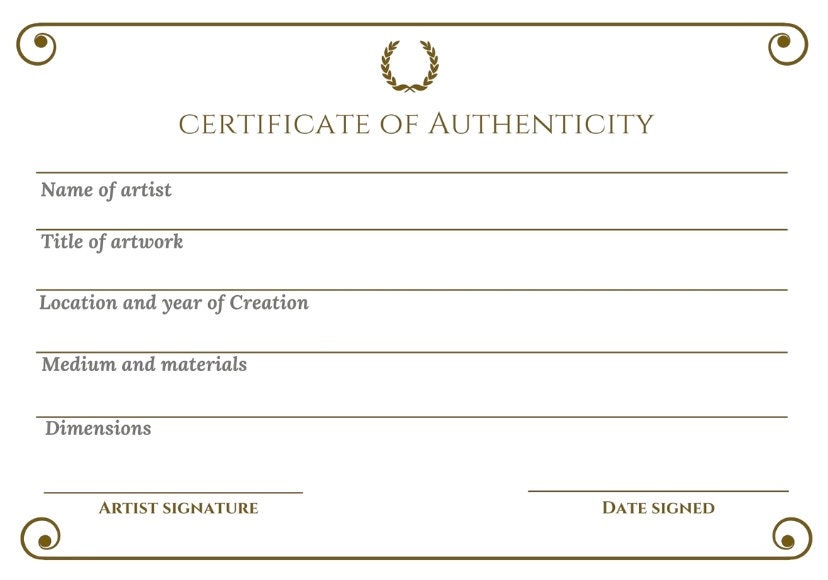 Custom certificate of authenticity template diy editable 