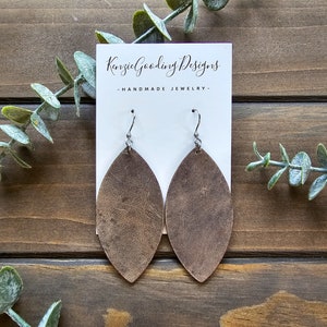Gray Leather Leaf Earrings
