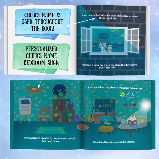 Custom Dinosaur Theme Kids Christmas Book W/childs Name Personalization