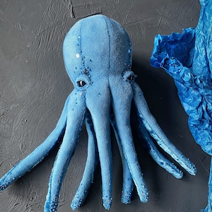 Stuffed blue octopus toy. Sea animals nursery decor. Cute fish plush. OOAK doll. Aquatic handmade. kids room decor. Unique gift for her