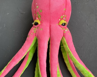 Octopus plush toy, stuffed sea animal, weird plushies, pink nursery decor girl, unique gift, handmade gift,OOAK toy, baby shower decorations