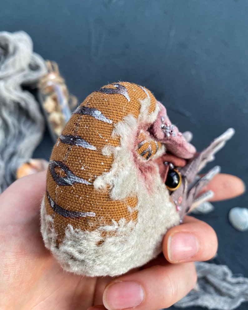 Plush toy nautilus, vintage home decor, handmade unique gift for her, Christmas gift, cute miniature stuffed animal, OOAK doll image 7