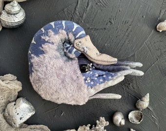 Art plush toy nautilus,OOAK collectible doll,handmade vintage toy,cute plushies,Christmas gift, unique gift for her,miniature stuffed animal