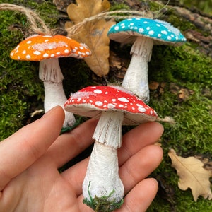 Set of Amanita Mushroom Ornaments, Christmas Ornaments, Amanita Sculpture
