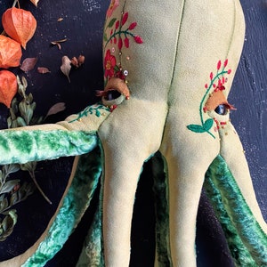 Octopus handmade toy / textile decor with floral embroidery / handmade stuffed toy image 2