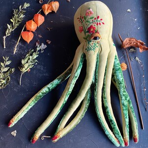 Octopus handmade toy / textile decor with floral embroidery / handmade stuffed toy image 3