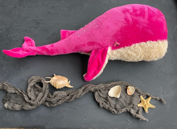 Fuchsia Cute Whale Toy, Ocean Stuffed Animal, Preppy Room Pink