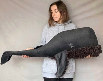 Giant black whale toy. Handmade home decor. Stuffed animals