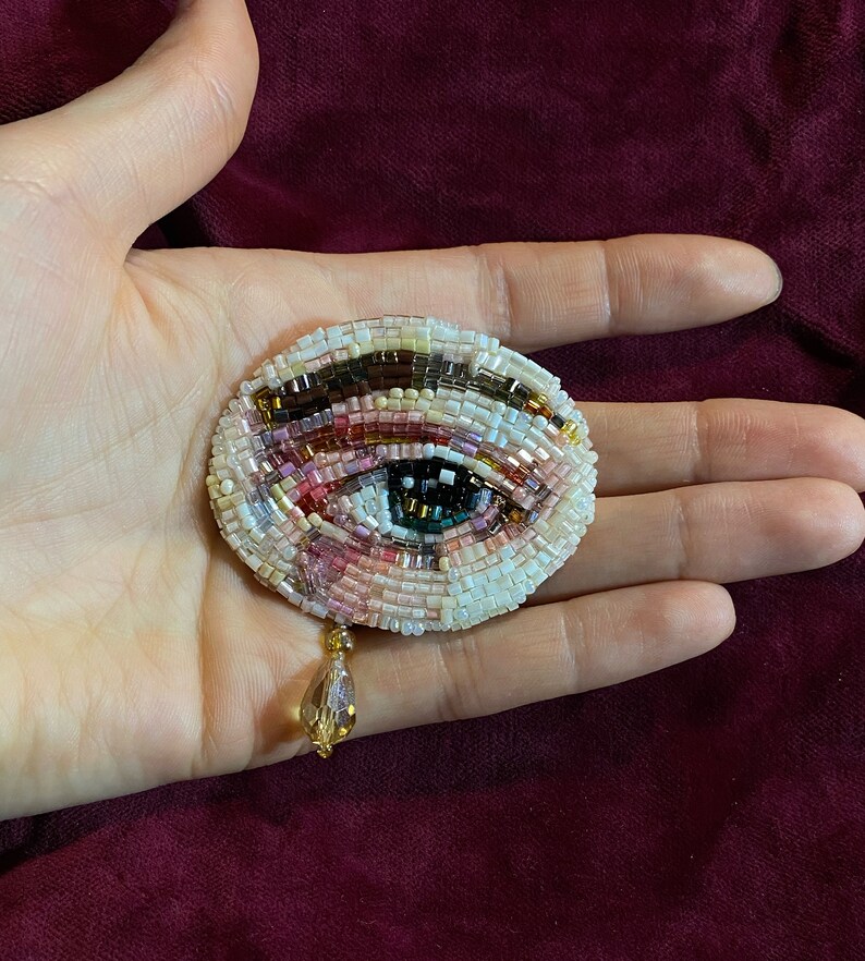 Beaded brooch Evil eye / embroidered jewelry / handmade accessories / unique gift for her image 8