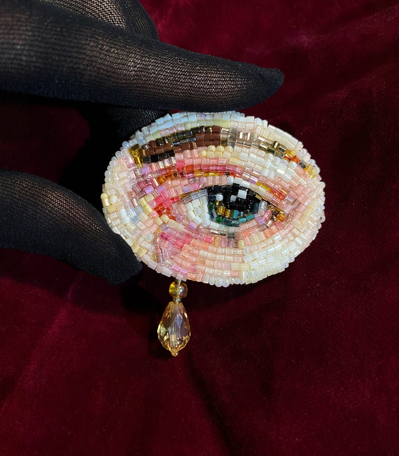 Beaded brooch Evil eye / embroidered jewelry / handmade accessories / unique gift for her image 5