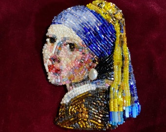 Beaded brooch famous painting / handmade jewelry / unique gift for her/ Christmas gift