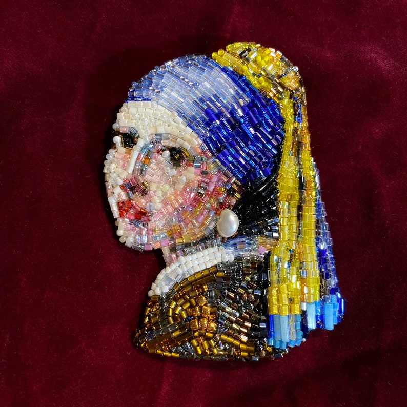 Beaded brooch famous painting / handmade jewelry / unique gift for her/ Christmas gift image 1