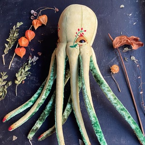 Octopus handmade toy / textile decor with floral embroidery / handmade stuffed toy image 4