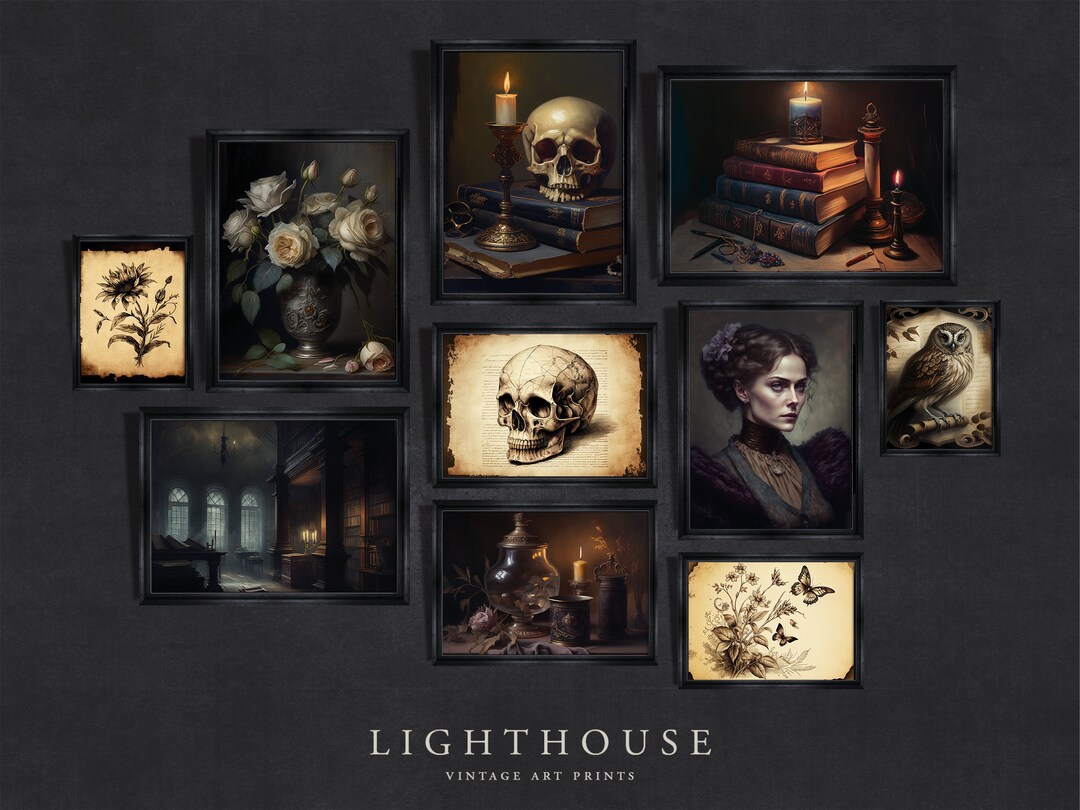 Dark Academia Decor SET of 10 | Goth Decor | Vintage Moody Dark ...