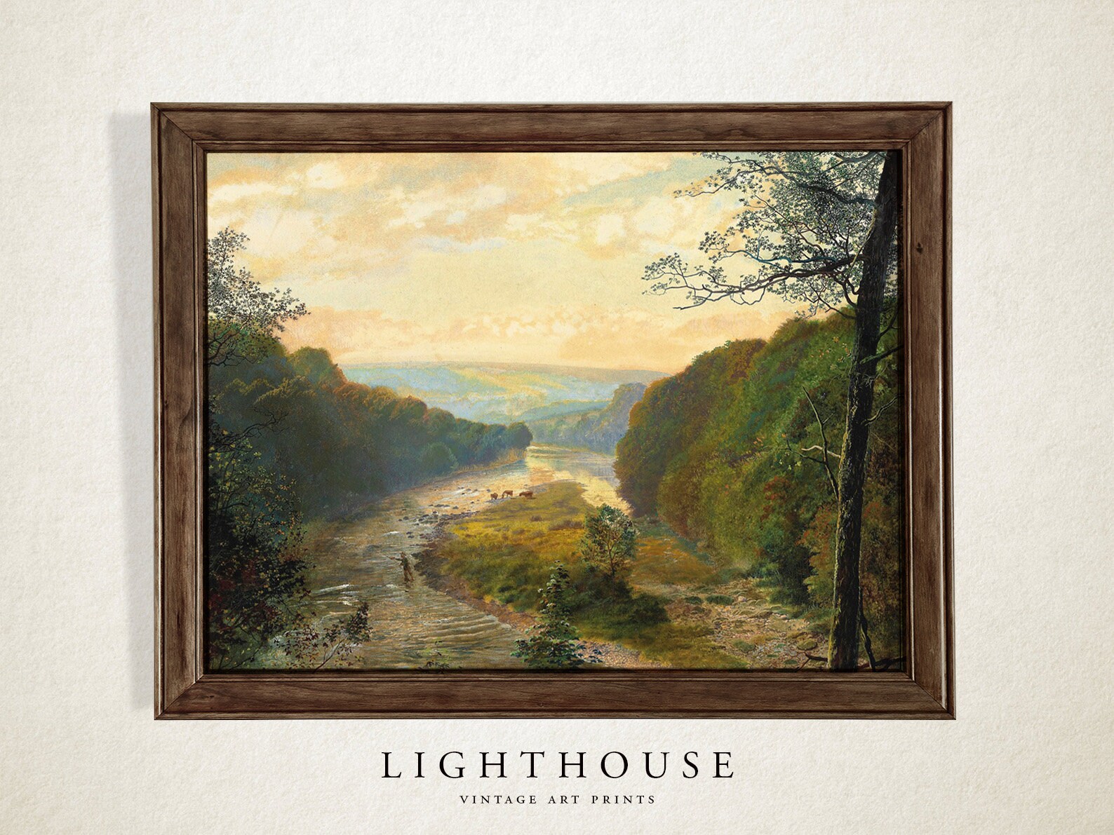 Vintage River Valley Landscape Print River in Forest Art Etsy