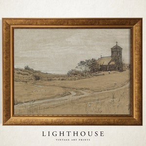 Country Landscape | Nature Print | Church Painting | Antique Vintage Painting | PRINTABLE Digital Art 999