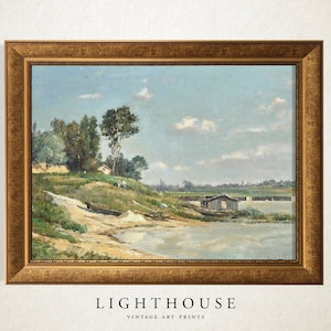 Lake Wall Art | Lake Farmhouse Painting | Summer Lake | PRINTABLE Digital Art 577 image 1