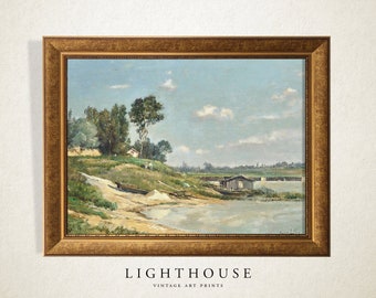 Lake Wall Art | Lake Farmhouse Painting | Summer Lake | PRINTABLE Digital Art 577
