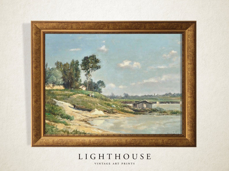 Lake Wall Art | Lake Farmhouse Painting | Summer Lake | PRINTABLE Digital Art 577 image 1
