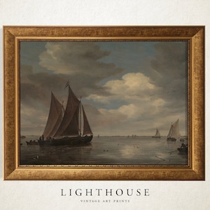 Sail Boat | Muted Seascape Print | Fishing Decor | Vintage Nautical Painting | PRINTABLE Digital Art 120