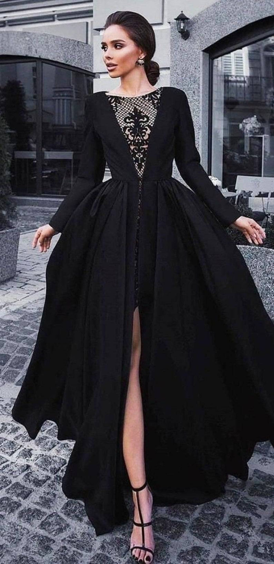 Black wedding dress black prom dress lace black wedding Etsy