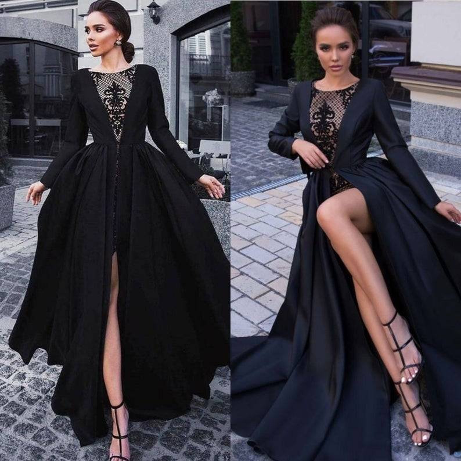 Black wedding dress black prom dress lace black wedding Etsy
