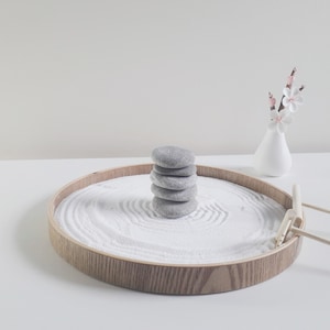NaturalTouch Japanese Zen Garden / Stacking Natural Stones amd Porcelain Flowers & Vase