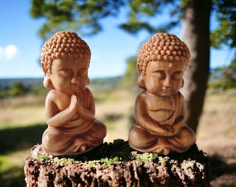 Miniature Wooden Buddha Statues /Two Poses / Quality Workmanship / Ideal for Meditation & Decoration