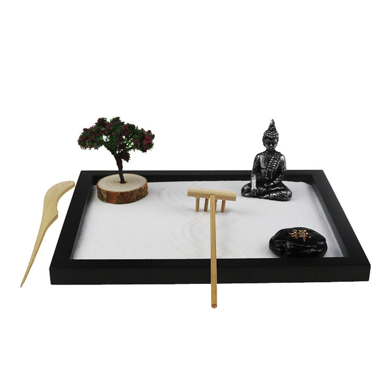 Japanese Zen Garden Black Tray with Buddha Statue Tree and Etsy
