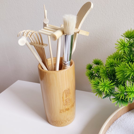 Japanese Mini Zen Garden Tools, Set of Six Items, Optional with a Bamboo Tools Holder
