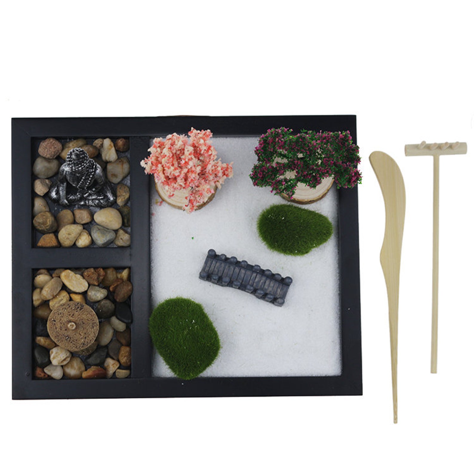 Japanese Zen Garden Black Tray with Trees Buddha Statue Etsy