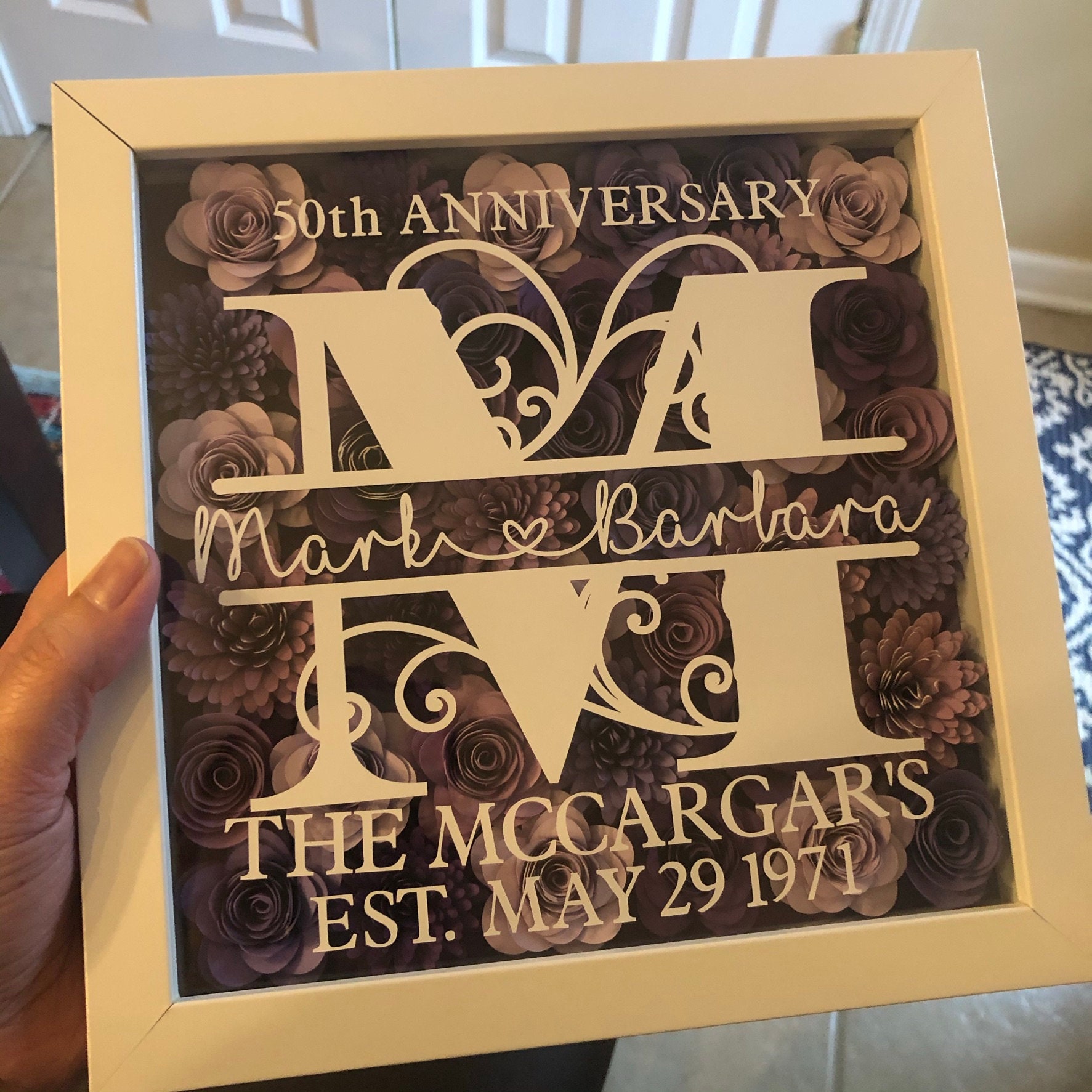 Anniversary Gift Shadowbox Paper Flowers Personalized Etsy