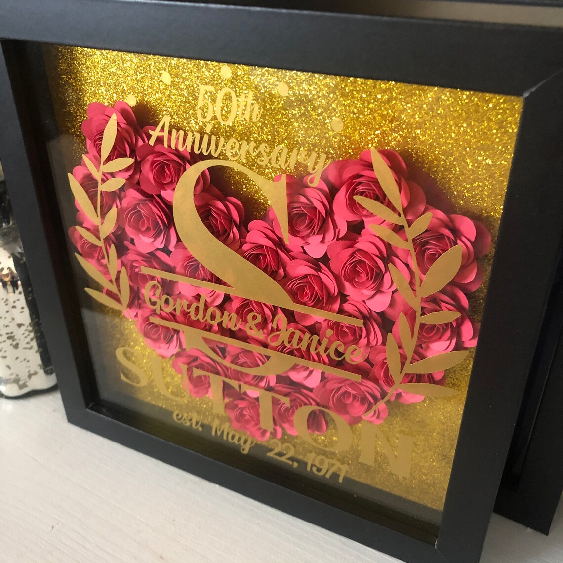 Anniversary Gift Shadowbox Paper Flowers Personalized Etsy