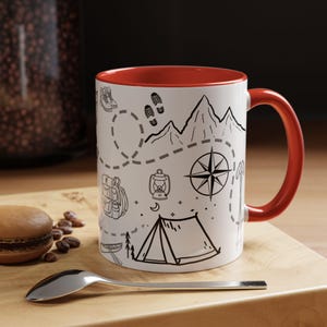 Caneca de café com mapa de aventura | Presente para amantes de aventura, acampamento e viagens, caneca para amantes de atividades ao ar livre, utensílios para bebidas para exploradores da natureza