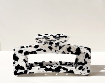 5 inch XL Extra Large Cow  Print Acetate  Hair Claw |  Hair Clip Black and White Trendy Chic Tortoise Mega Hair Clip