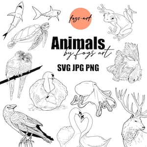 Animals Bundle as a digital file for immediate download, print file in SVG, JPG, PNG, minimalist line art, plotter file for Cricut