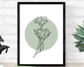 Affiche Magnolia comme cadeau pour le salon / pendaison de crémaillère, illustration d'art en ligne, impression DIN A4 ou fichier numérique pour impression