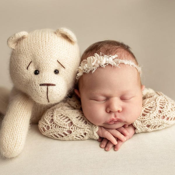 Oso de peluche tejido a mano para recién nacidos, accesorios para fotos de recién nacidos, juguete de oso de peluche de ganchillo para bebés, juguete de oso de peluche tejido a mano para fotografía de recién nacidos