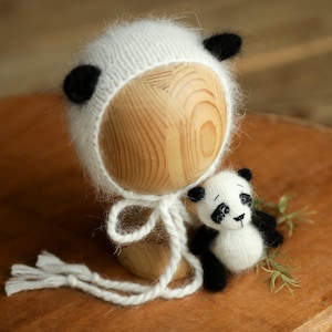 Newborn Knitted Panda Photography Props,Newborn Panda Hat,Newborn Knit Panda Toy,Baby Panda Crochet Toy,Newborn Photography Prop