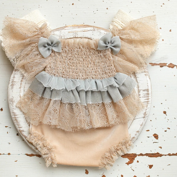 Traje de fotografía para recién nacida niña, túnica de encaje y cubrepañal para recién nacida, traje para recién nacida, accesorios de fotografía para recién nacida, vestido de bautizo, regalo de embarazo
