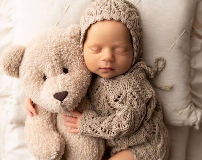 Knitted romper & bonnet,Newborn Photography Prop Set,Newborn photography outfit,Newborn girl photoshoot outfit,Pregnancy gift,Newborn props