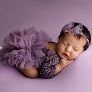 Purple lace romper for newborn girl photography outfit,Newborn Romper,Newborn Outfit,Newborn romper with Headband,Newborn Photography Prop