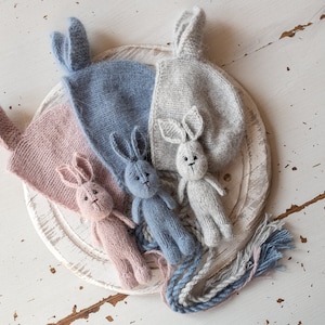 Accesorios de fotografía de conejito de punto para recién nacidos, gorro de conejito para recién nacidos, juguete de conejito de punto para recién nacidos, juguete de conejo de punto para bebé, accesorio de fotografía para recién nacidos