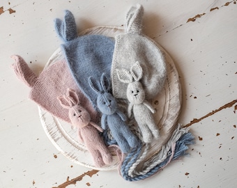Newborn Knitted Bunny Photography Props,Newborn Bunny Hat,Newborn Knit Bunny Toy,Baby Rabbit Knitted Toy,Newborn Photography Prop