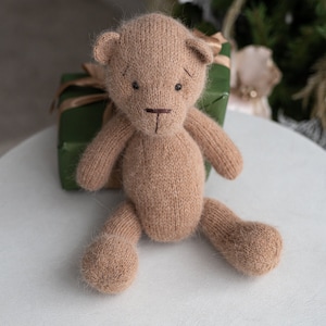 Newborn Knit Teddy Bear Outfit with Toy,Big Knitted Teddy Bear Toys, Newborn Teddy Bear Outfit, Newborn Photo Props,Baby Bear Crochet Toy