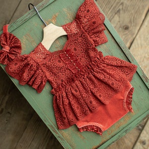 Macacão para recém-nascido, menina, feito de tecido de veludo com renda e faixa de cabeça, roupa para recém-nascido, acessórios para fotografia de recém-nascido, acessórios para fotos de recém-nascido, presente de gravidez