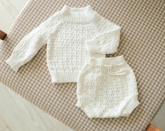 Newborn Knited set,Newborn Coming Home Outfit Knitted Baby Chunky Sweater,Bloomers,Newborn outfit,Pregnancy gift,Knitted newborn photo props